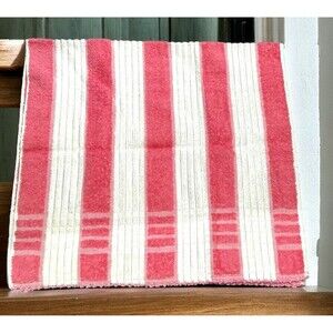 Vtg CONE Pink White Gold Stripe Textured Bath Towel Embroidered Edge Barbie Core